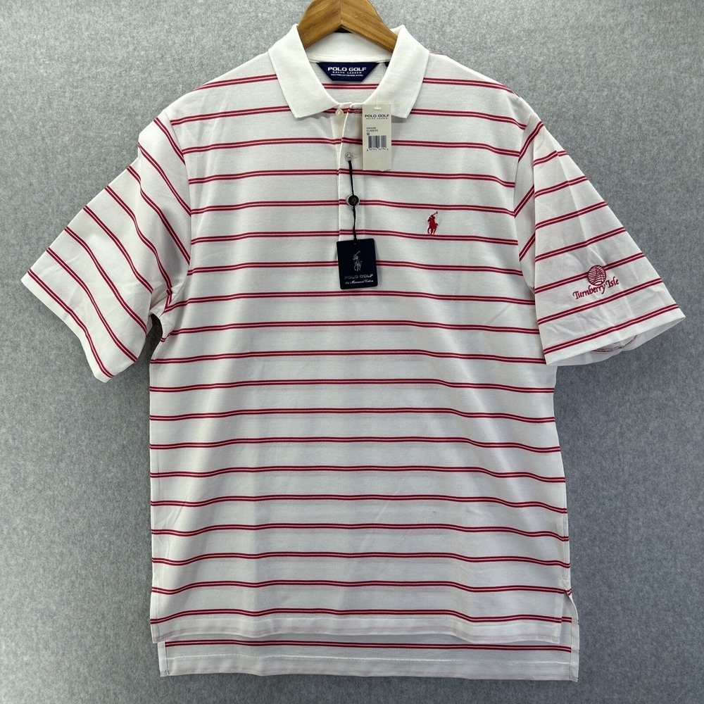 Polo Golf Ralph Lauren Medium White Striped Red Polo Shirt Turnberry Isle - Flaw